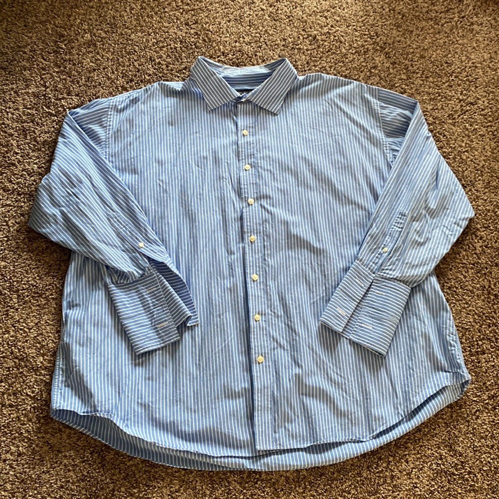 Nautica Classic Fit - Blue & White Striped Button Up - Neck Size 20